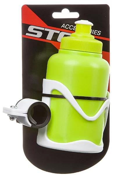 Реальное фото Велофляга STG с флягодержателем (Белый флягодержатель,Зеленая фляга) Х95402 от магазина СпортСЕ
