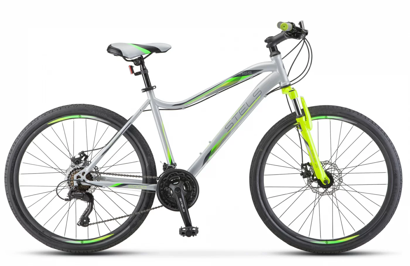 Реальное фото Велосипед Stels Miss-5000 MD 26" (2021) серебристый/салатовый K010 от магазина СпортСЕ