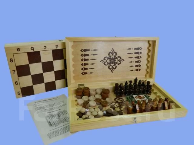 Реальное фото Набор игр (4 в 1) нарды, шашки, шахматы, карты (400*200*55) НШ-3 от магазина СпортСЕ