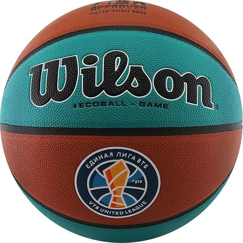 Реальное фото Мяч баскетбольный Wilson VTB Sibur Gameball Eco №7 композит бутил. кам. корич-бирюз. WTB0547XBVTB от магазина СпортСЕ