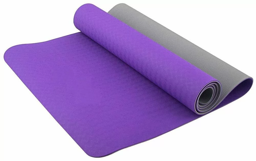 Реальное фото Коврик для йоги E39307 ТПЕ 183х61х0,6 см фиолетово/серый 10021233 от магазина СпортСЕ
