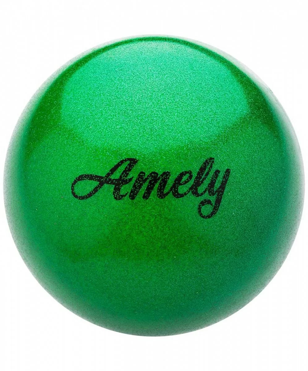 Реальное фото Мяч для художественной гимнастики 19 см Amely AGB-103 с насыщенными блестками зеленый от магазина СпортСЕ