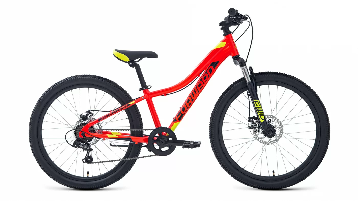 Реальное фото Велосипед Forward Twister 24 2.2 disc (7ск) (2021) красный/ярко-зеленый от магазина СпортСЕ