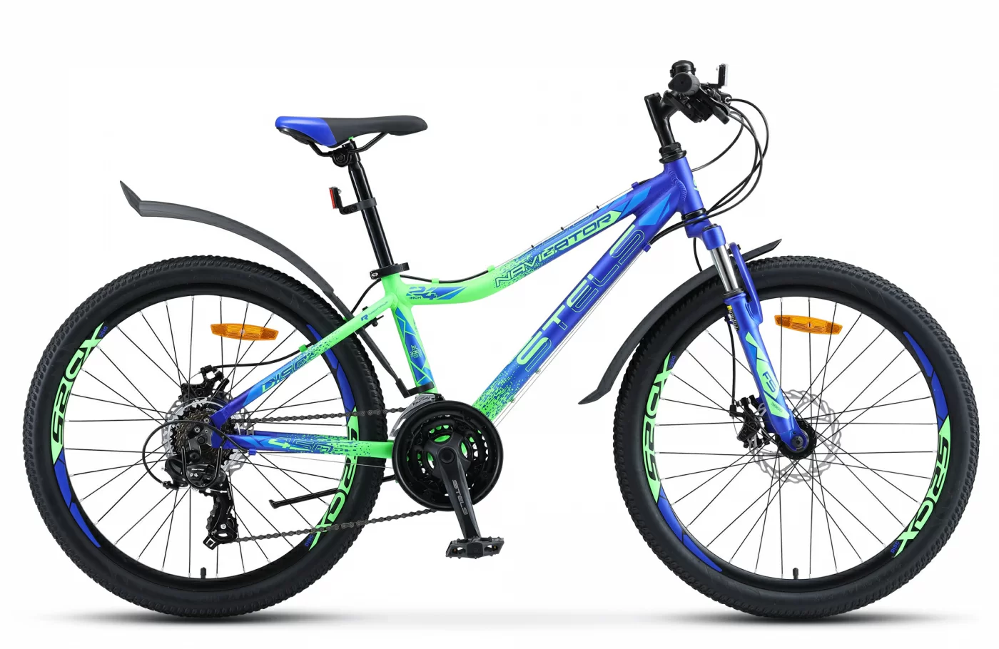 Реальное фото Велосипед Stels Navigator-450 MD 24" (2021) синий/неоновый_зелёный V030 от магазина СпортСЕ