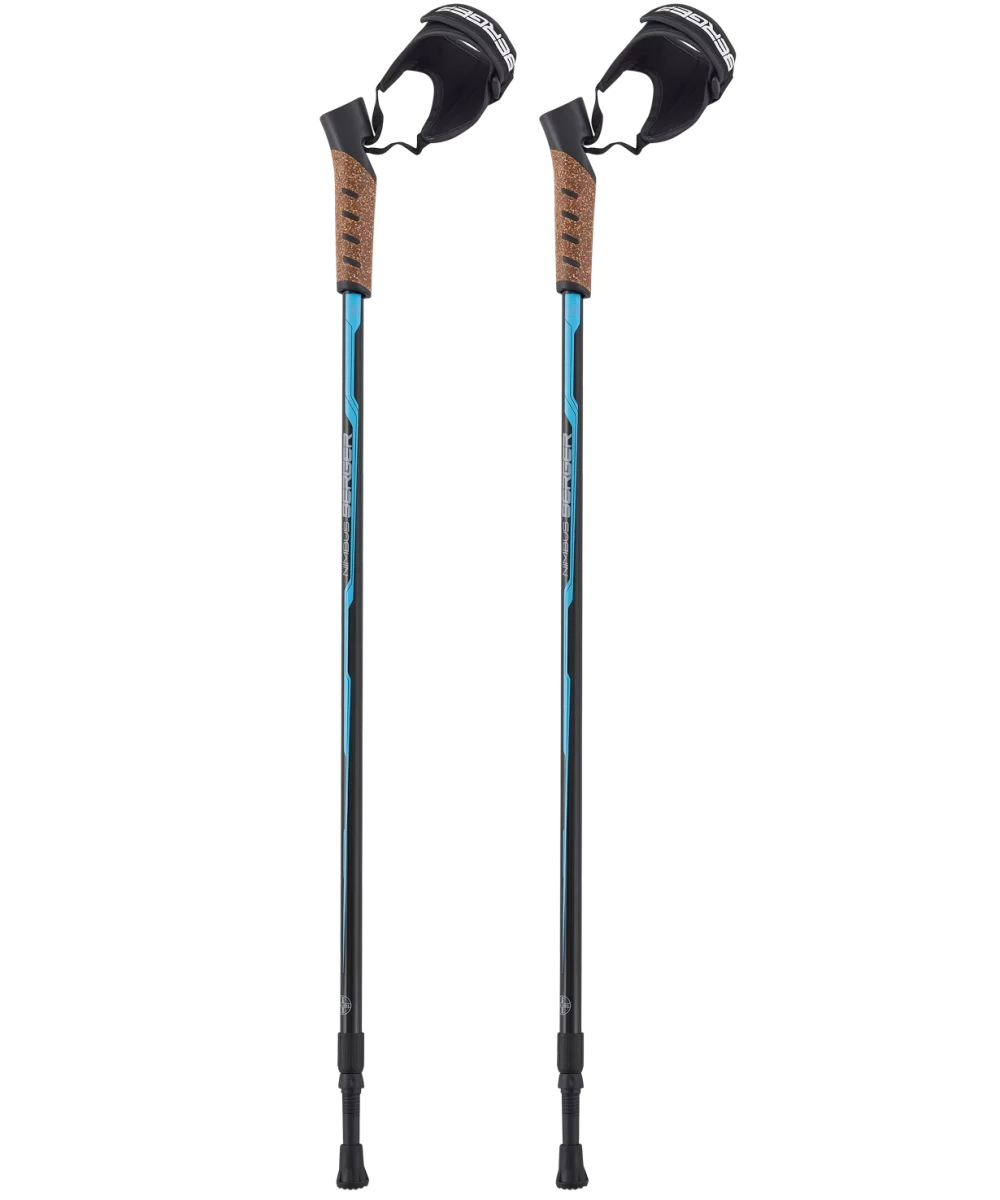Реальное фото Палки для скандинавской ходьбы Berger Nimbus 77-135 см 2-секционные черный/голубой УТ-00019911 от магазина СпортСЕ