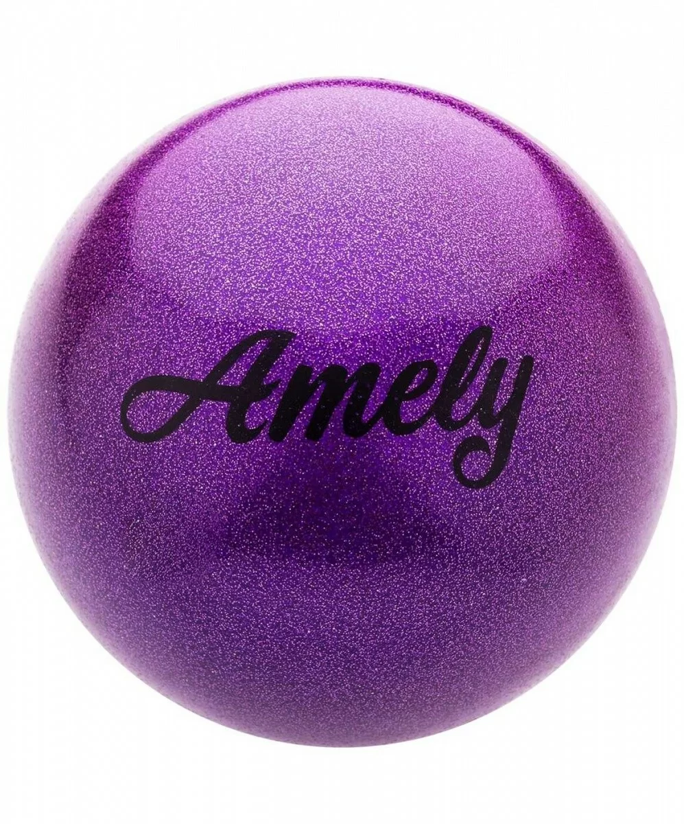 Реальное фото Мяч для художественной гимнастики 19 см Amely AGB-103 с насыщенными блестками фиолетовый от магазина СпортСЕ
