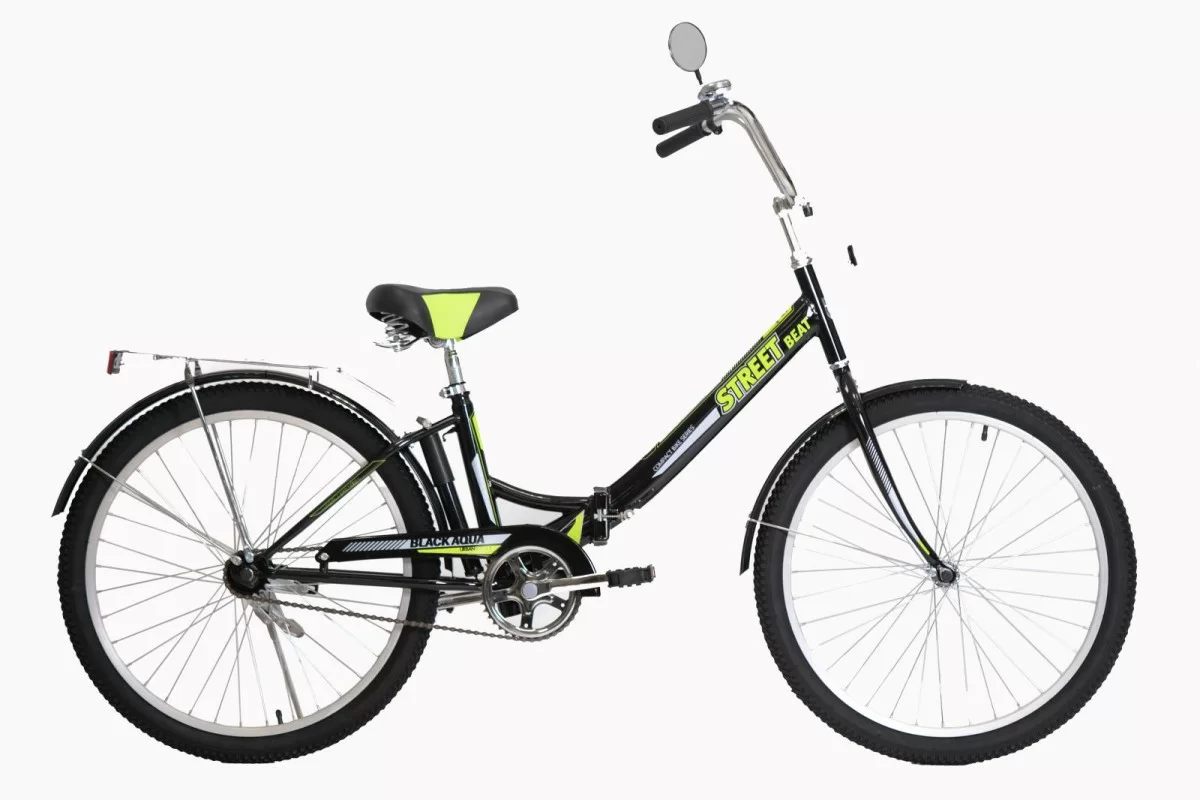 Реальное фото Велосипед Black Aqua Street Beat 141 24" 1s (РФ) серый-зеленый YF-703CTR от магазина СпортСЕ