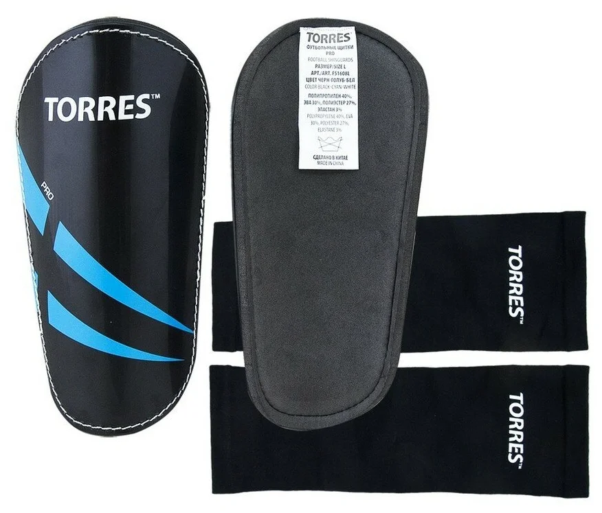 Реальное фото Щитки футбольные Torres Pro черно-сине-белый FS1608S от магазина СпортСЕ