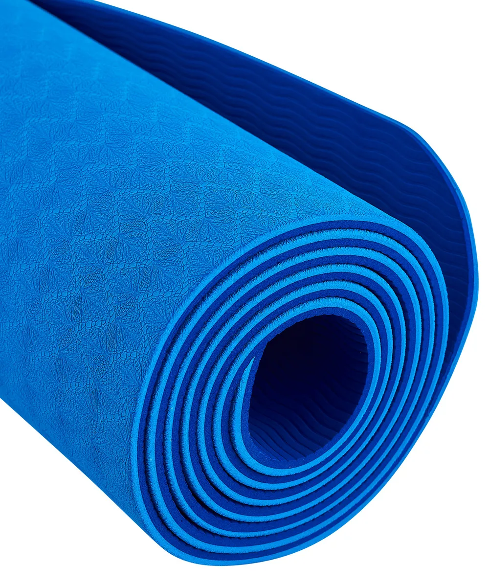 Реальное фото Коврик для йоги StarFit FM-201 TPE 173x61x0,4 см темно-синий/синий УТ-00018910 от магазина СпортСЕ