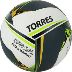 Мяч волейбольный Torres Save V321505 р.5 синт. кожа гибрид бело-зелено-желтый V321505