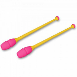 Булавы для гимнастики 41 см Indigo вставляющиеся (пластик, каучук) желто-розовые IN018