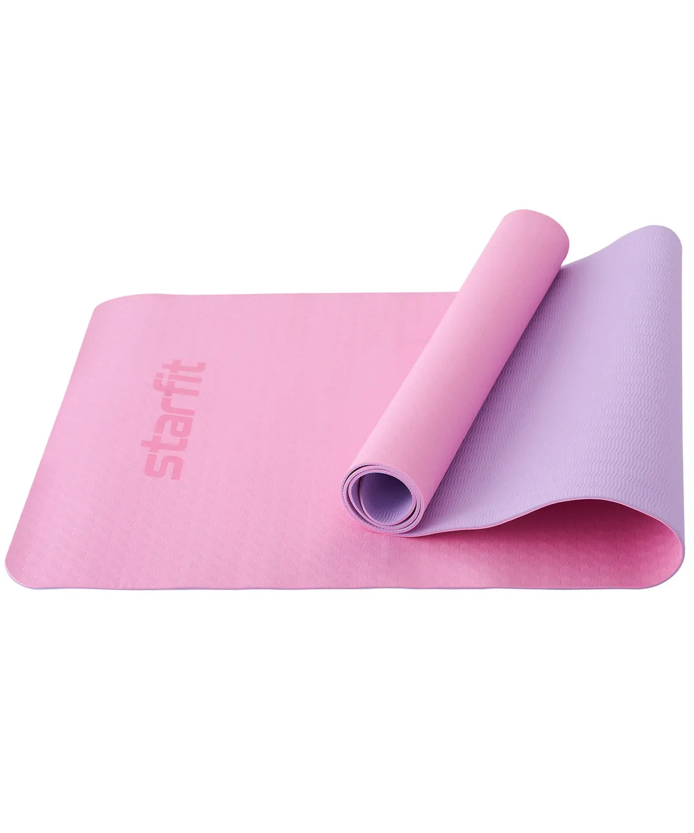 Реальное фото Коврик для йоги StarFit FM-201 TPE 173x61x0,4 см розовый пастель/фиолет пастель УТ-00018911 от магазина СпортСЕ